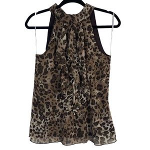 BWEAR Women’s Sleeveless Cheetah Print Mock Neck Top With Ties & Ruffles, Size M